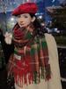 Korean Style Festive Red Plaid Scarf - Winter Warm, Versatile Tassel Neck Warmer, Perfect Women's Christmas & New Year Gift