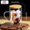 2pcs 12oz/15oz 350ml/450ml Double Wall Glass Coffee Mugs With Bamboo Lids And Spoons Glass Coffee Cups With Handle Insulated Clear Coffee Mug Perfect