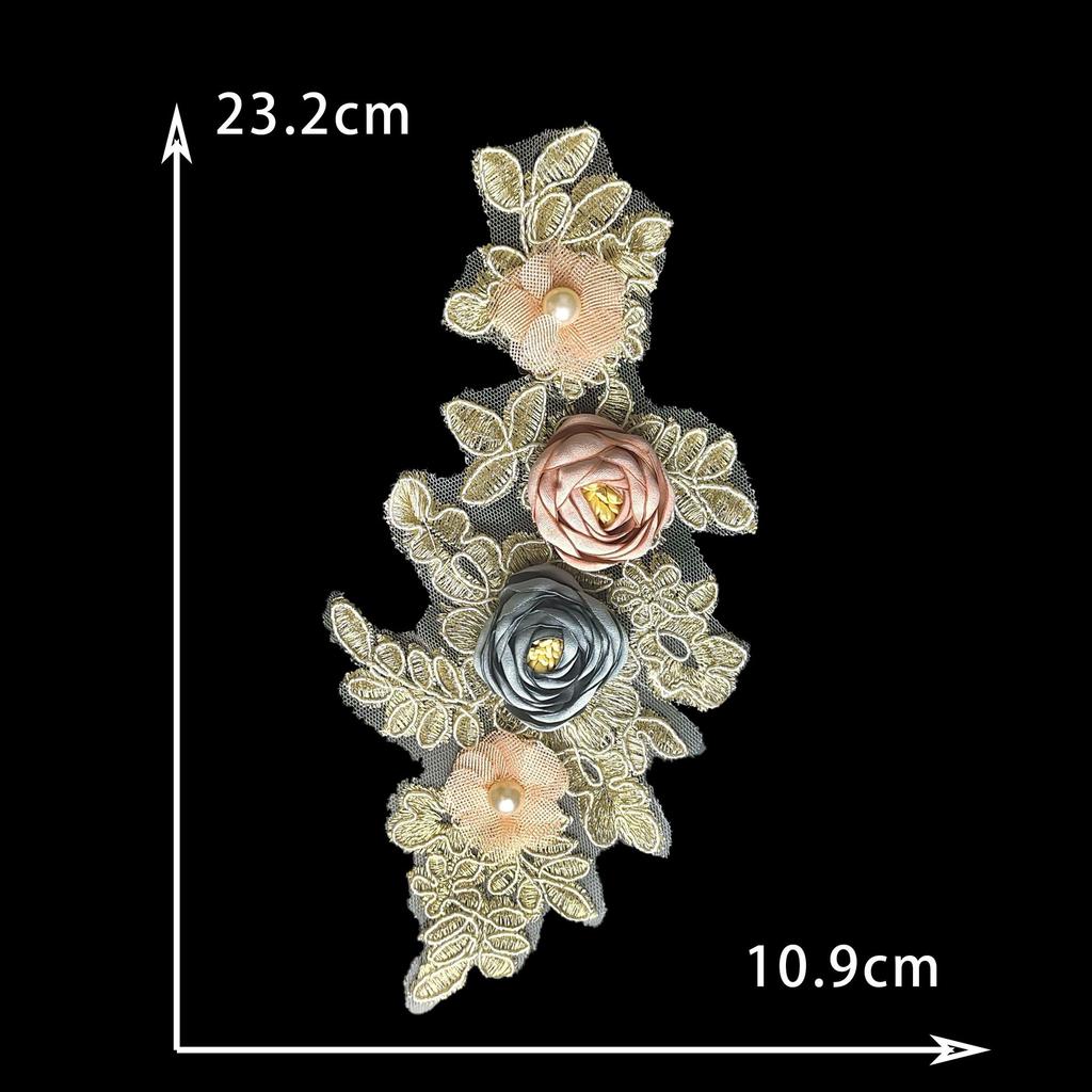 Golden Yellow I Water-Soluble Embroidery Three-Dimensional Lace Bead Sticky Flower Diy Sewing Decoration With Clothing Accessories Lace