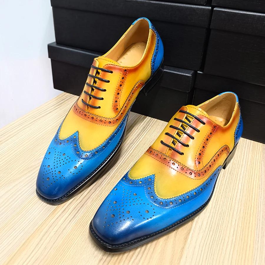 Fashion Deluxe Brogue Shoes for Men Elegant Genuine Leather Social Dress Business Wedding Evening Party Lace Up Fashion Leather Shoes