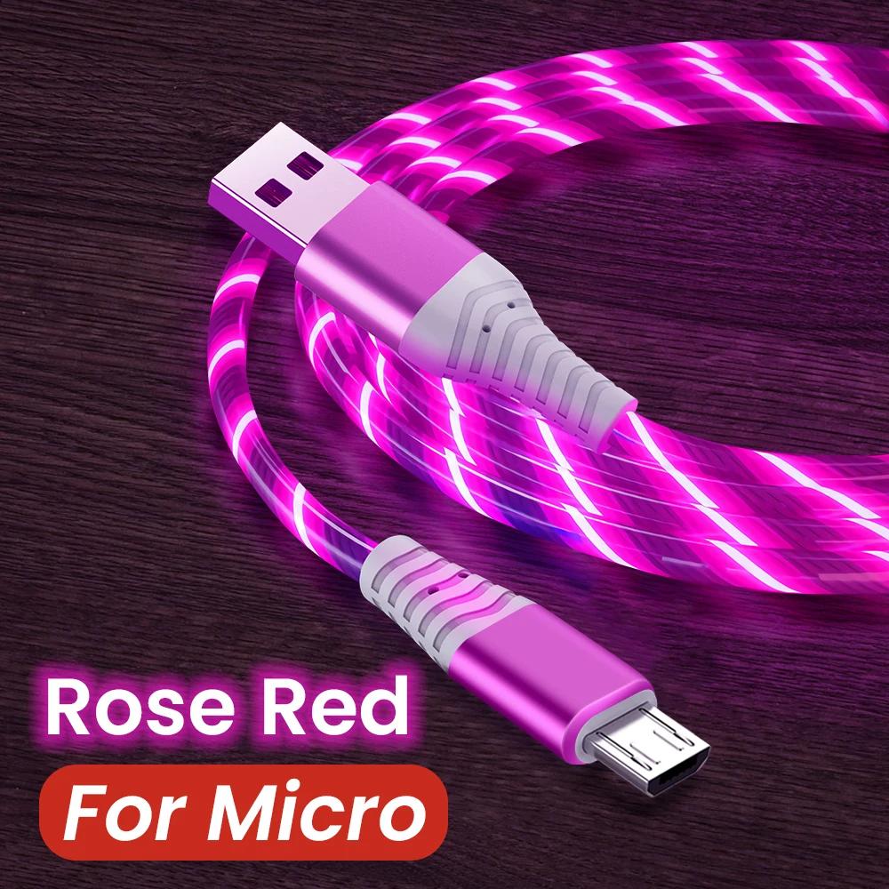 Flow Luminous USB Type C Cable 3A Fast Charging Data Cord for Samsung Xiaomi OPPO Huawei IPhone Charger Micro USB Wire LED Cable