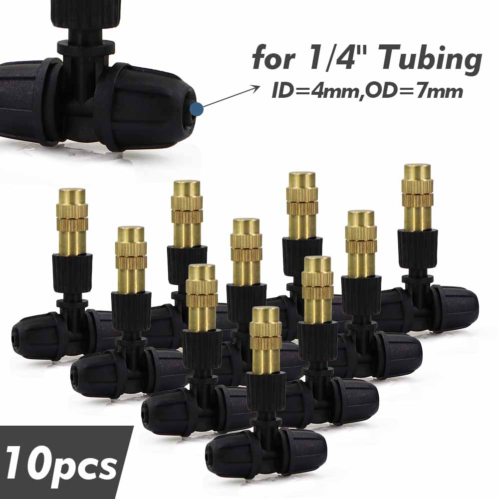 

Brass Misting Nozzles with Tee Connector Snap-On Quick Joint Outdoor Garden Irrigation Atomizer Sprayer 1/4 3/8 1/2 Tubing