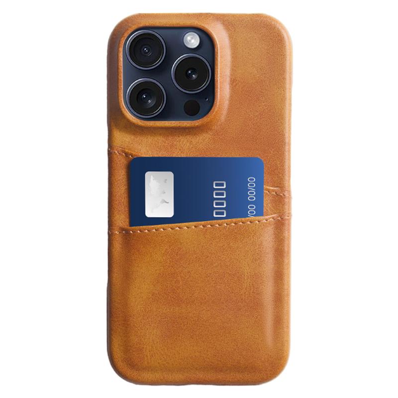 For iPhone 16 Pro Max Case Dual Card Slots Leather Coated PC Hard Phone Cover