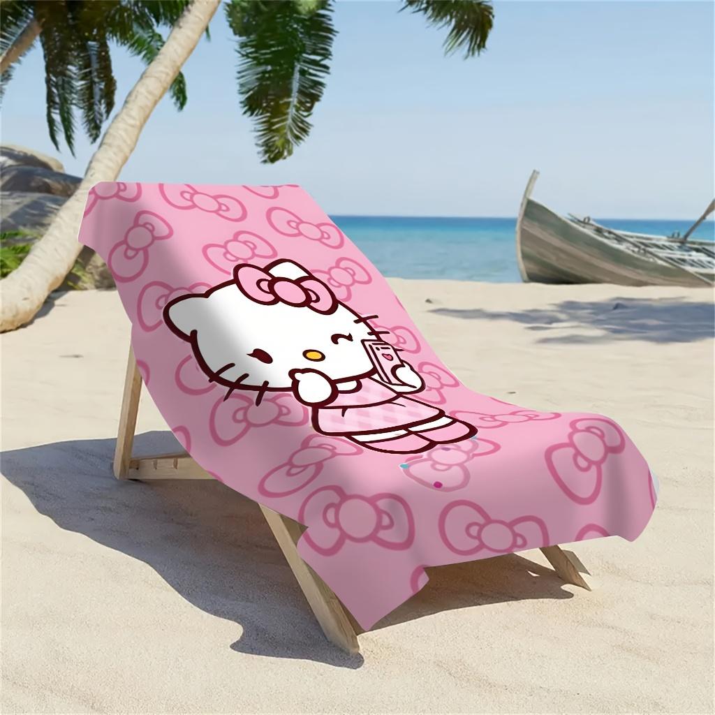 1pc Hello Kitty Bow Beach Towel Single Sided 2D Print Quick Dry Microfiber Towel for Beach Pool Bath Cute Kawaii Aesthetic Vibe