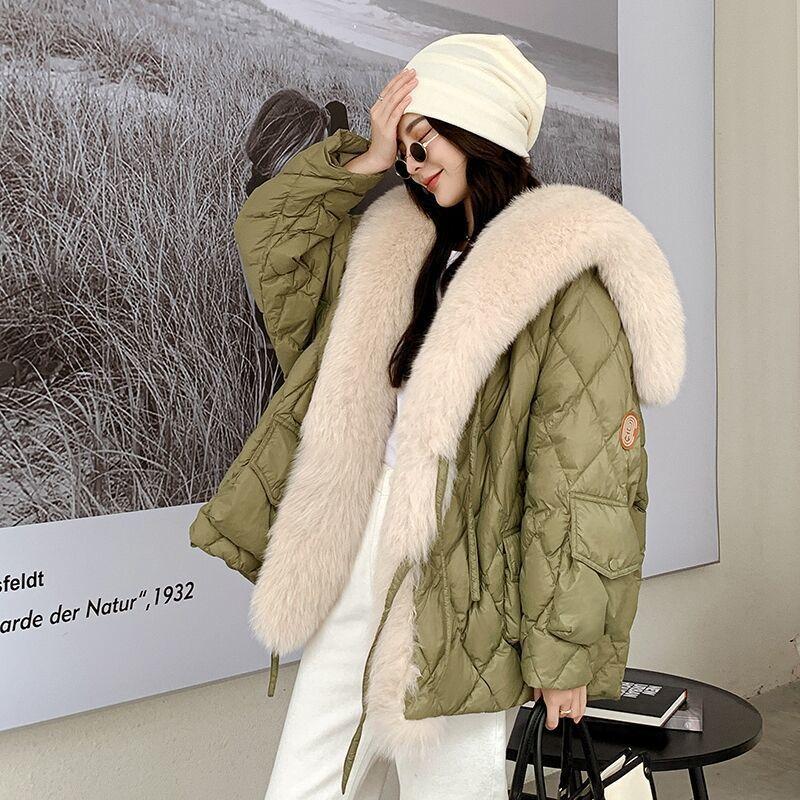 Winter Imitation Fox Fur Collar Down Cotton Jacket Women's Fur Jacket Women's Warm Mid-length