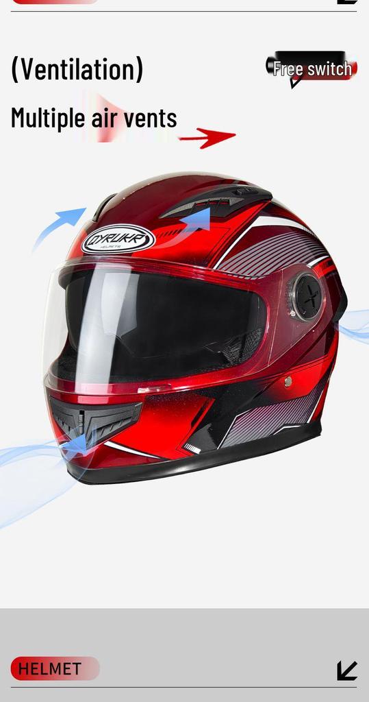 New 3C-Certified Full Face Motorcycle Helmet - Double Lens, All-Season, Cool, Cold-Proof, Rain-Proof, Unisex.