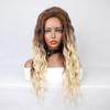 Synthetisches Haar Lange Blonde Lockige Perücken für Frauen Wellige Perücke Dunkle Ansätze Ombre Perücken Flauschig Charmant Täglich Party Damenperücken