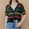 MAXZA Color Stripe Punching Short Sleeve Cardigan Ze06qd500na