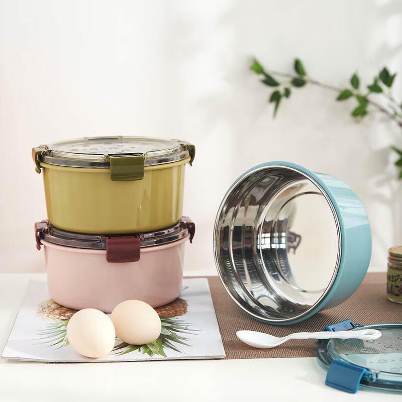 ZISIZ Stainless Steel Round Single-Layer Lunch Box Set