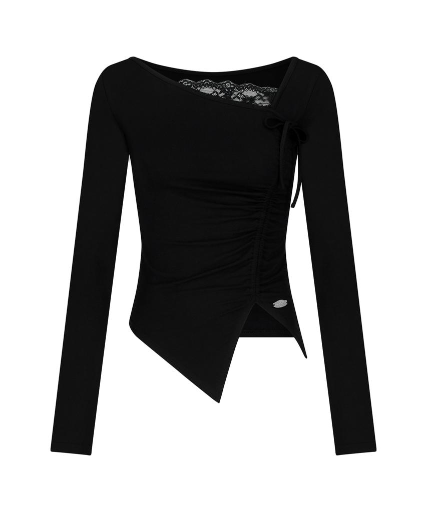SECONDSALT Lace Point Side String Long Sleeve (Black)