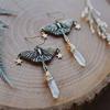Silver Moonstone Moth & Quartz Celestial Earrings