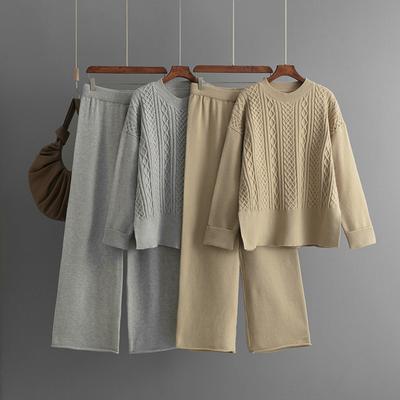 A Plus-size Women's Knitted Fashion Set for Autumn and Winter, Featuring A New Twist Sweater and Casual Pants Two-piece Set