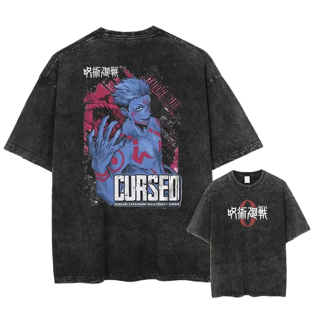 Anime Jujutsu Kaisen Printed Tshirt Mens and Womens Washed Tshirt High Quality Vintage Cotton Tshirt Harajuku YK Tops
