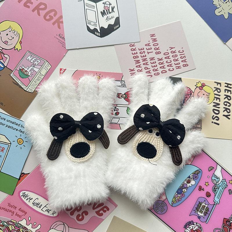 

Head Dog Children s Gloves Winter Thickened Velvet Warm and Cold proof Finger Gloves Baby Gloves one size