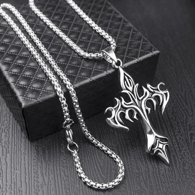 Stainless Steel Necklace Flame Vintage Cross Titanium Steel Cast Men's Pendant Necklace Accessories