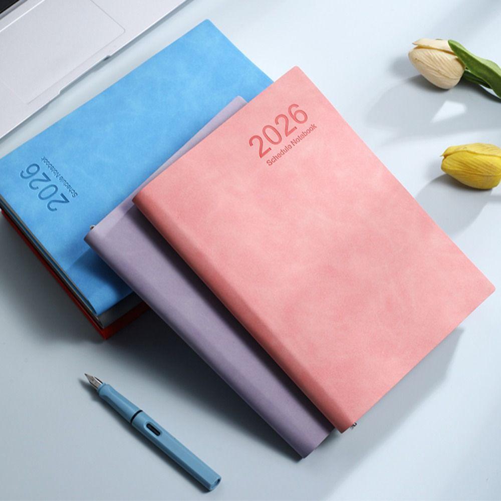 with Ribbon Bookmark 2026 365-Day Schedule Notebook PU Leather Cover Schedule Planner Notepad  Gift