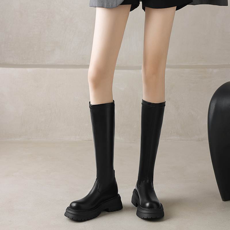 Krazing Pot Microfiber Autumn Winter Shoes Thick Bottom Platform Size 43 Long Boots Zipper Punk Style Thigh High Boots