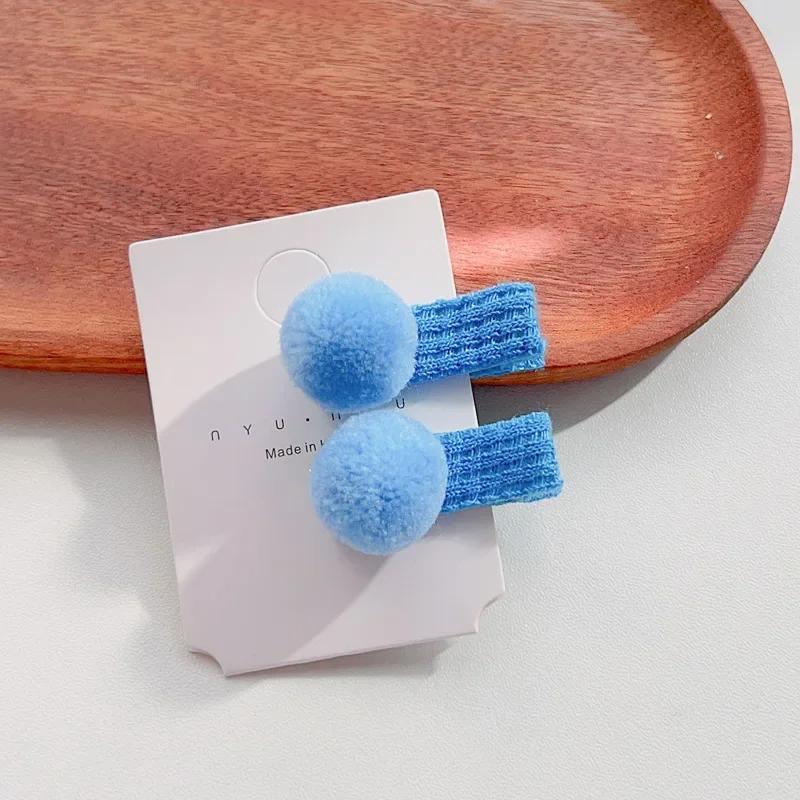 New 2pcs Korean Kawaii Candy Color Pompoms Hair Clips Little Girls Princess Barrettes Headwear Girls Kids Hair Accessories