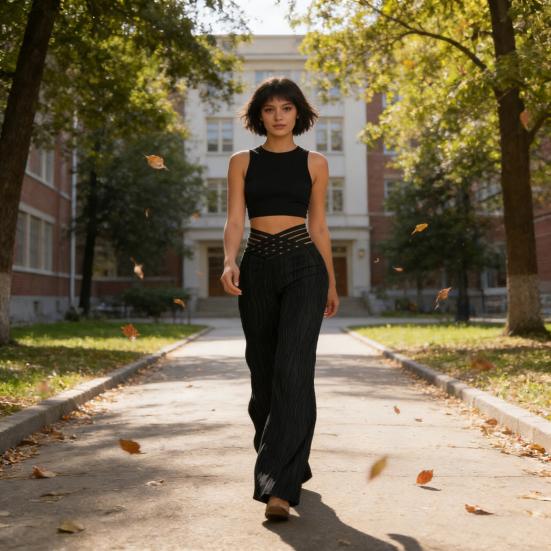 Calças Flare Plus Size para Mulheres V Crossover Cintura Alta Calças Boca de Sino Casuais Boho Jacquard