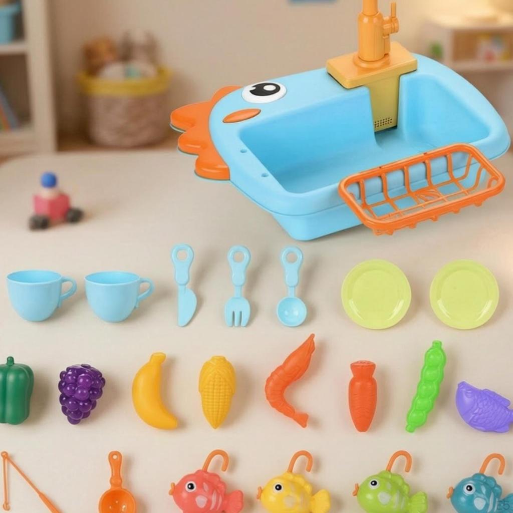 Kitchen Sink with Running Water | Built in Storage Compartments, Toy