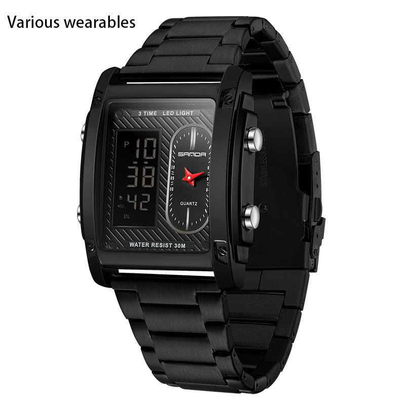New Trend Double Display Watch Men's Business Waterproof Electronic Watch Light Luxury Quartz Steel Band Watch
