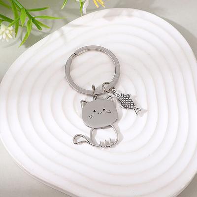 Portachiavi divertente a forma di pesce gatto dei cartoni animati, coppia di amanti, portachiavi in acciaio inossidabile, adorabile ciondolo portachiavi, regalo per San Valentino