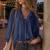 Skin-friendly Fabric Tops Women Chiffon Tops, Ruffle Splicing Collar V-Neck Blouse, Pure Color Loose Fit Summer Breathable Shirt Shirt, Lantern