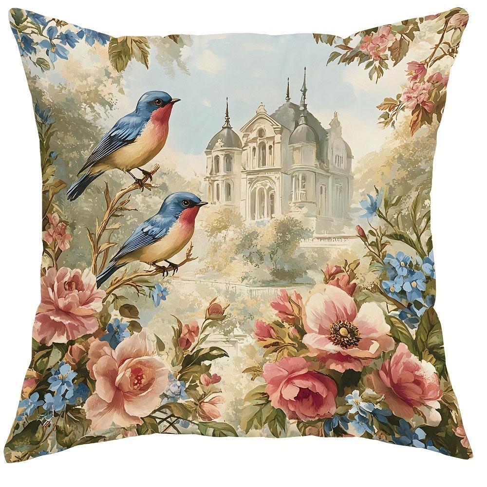 Magpie Flower Pattern Home Decor Pillowcase Bedroom Living Room Sofa Decoration Polyester Cushion Cover With Zipper