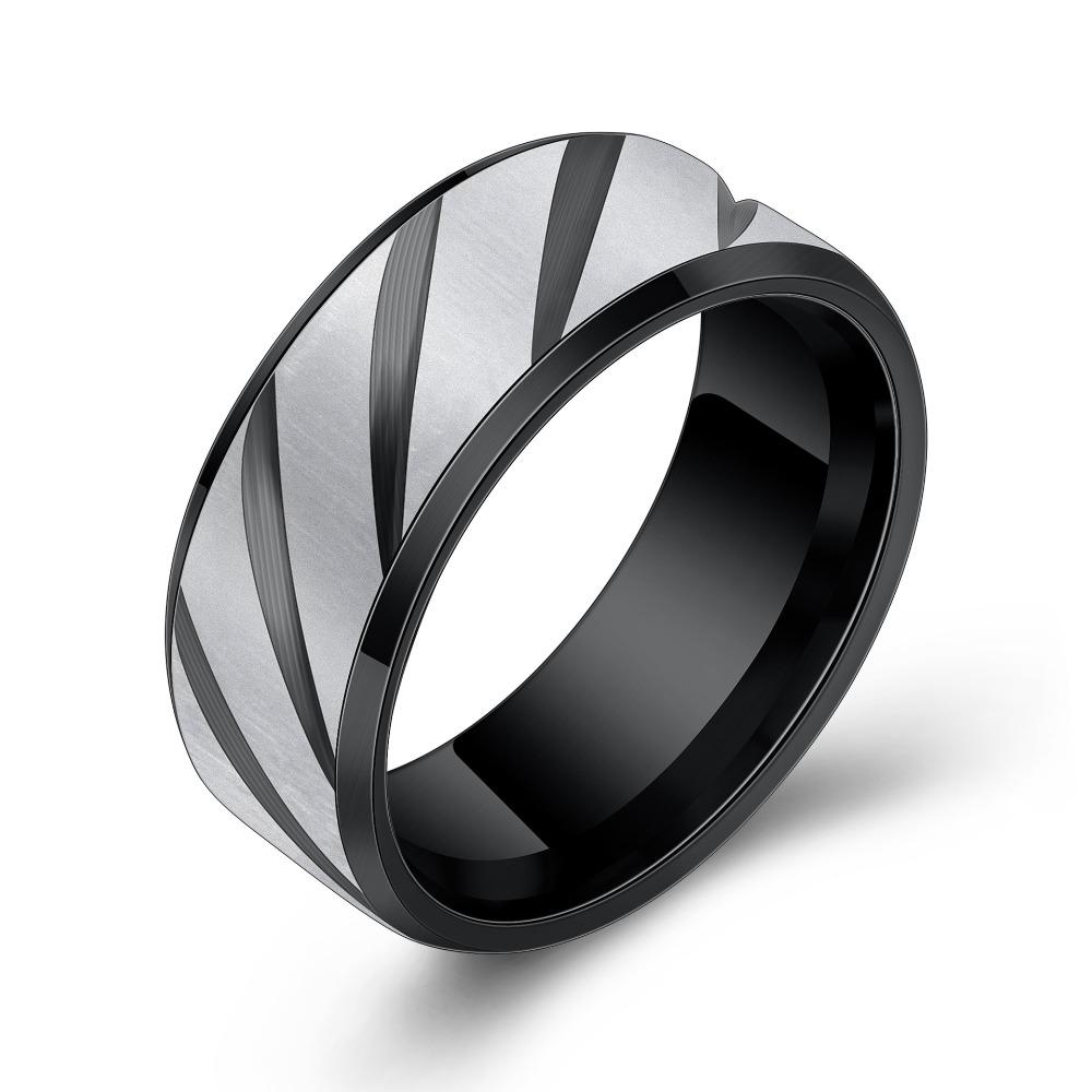 8MM Simple Inner Arc Double Beveled Engraved Matte Matching Rings for Couples
