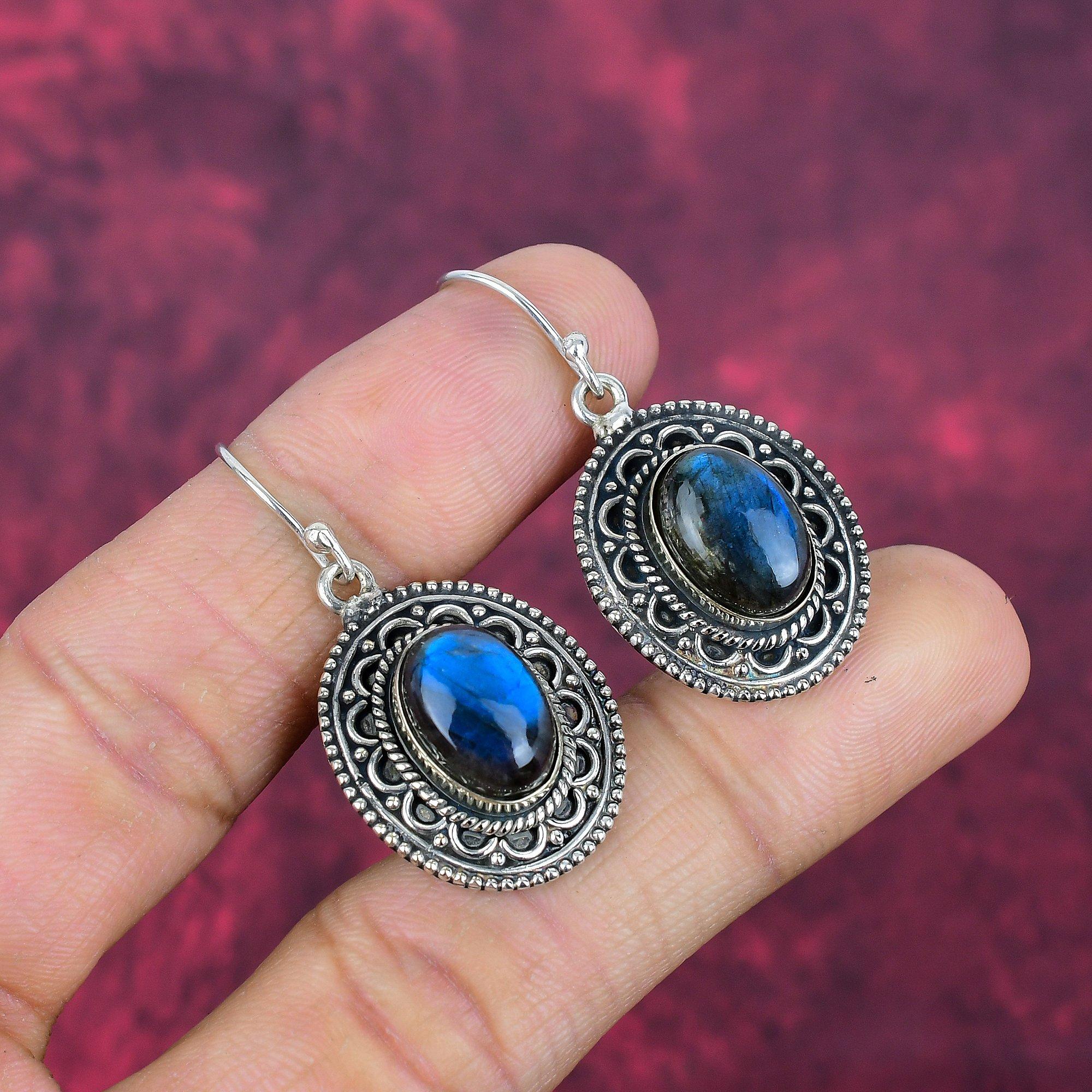 

Ювелирные изделия с драгоценными камнями лабрадорит, серьги ручной работы из цельного серебра 925 пробы, ювелирные изделия последнего дизайна 1.77 Inches синий