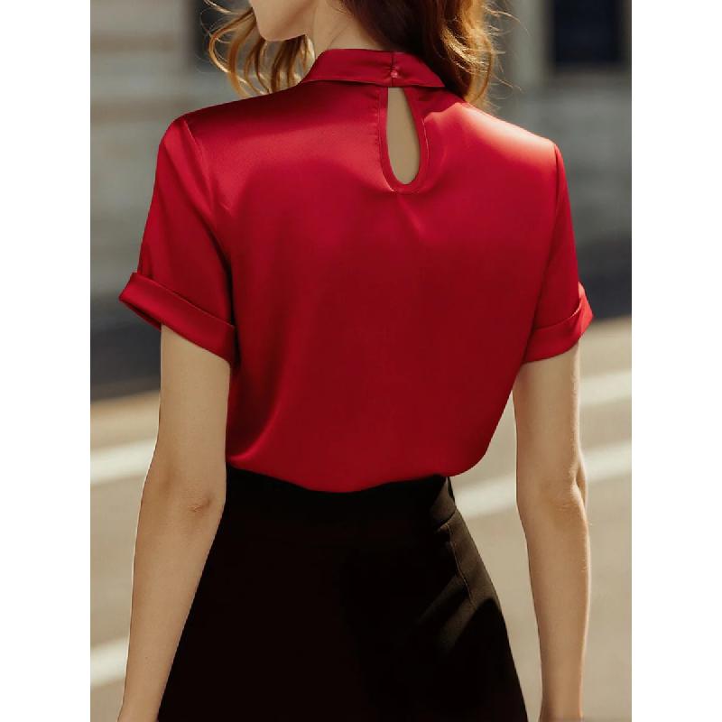 2026 Women's Popular Summer Solid Color Satin Short-Sleeve Top Commuting Shirt