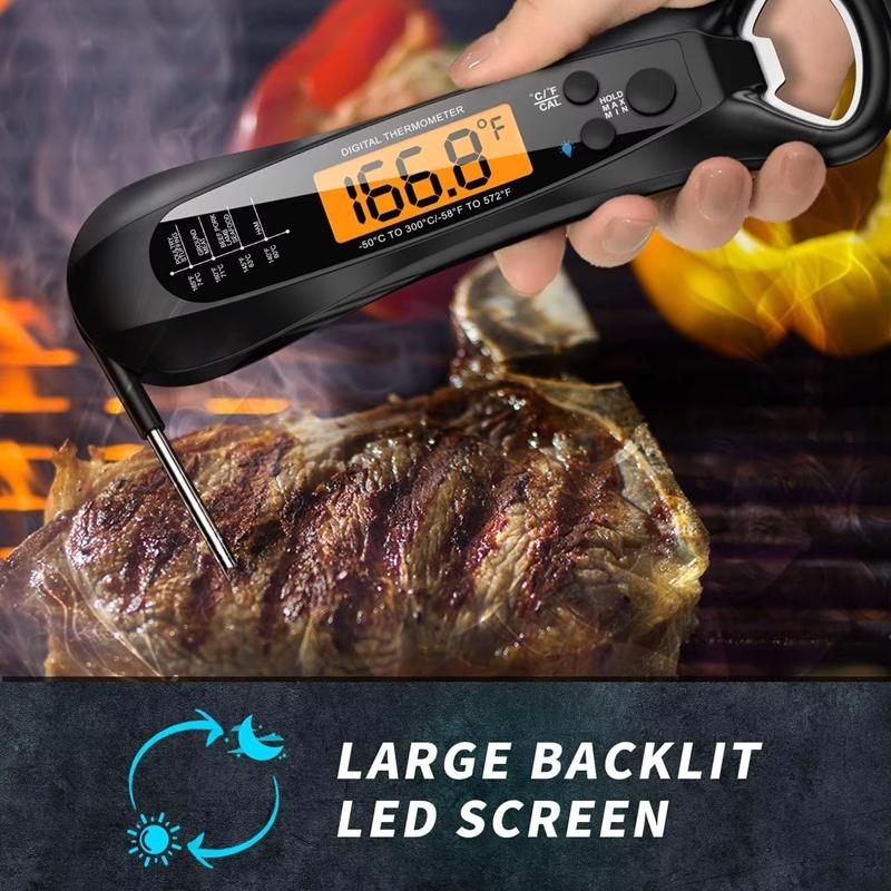 Instant Read Digital Meat Thermometer, 2-3s Fast Cooking Thermometer with Long Probe, Waterproof Food Thermometer for BBQ Grill