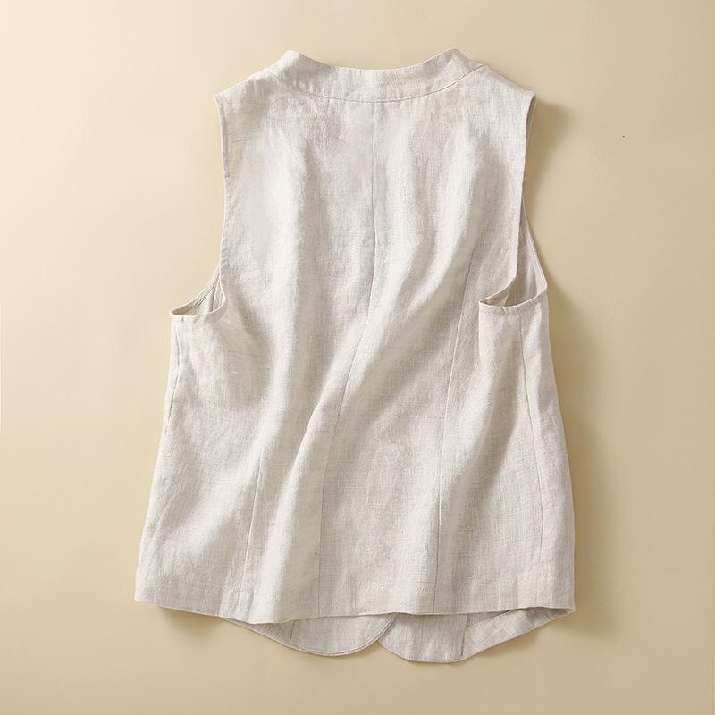 Women's Summer Cotton Linen Vest Casual Loose V-neck Sleeveless Jacket Coat Korean Style Fashion Elegant Casual Vest Top