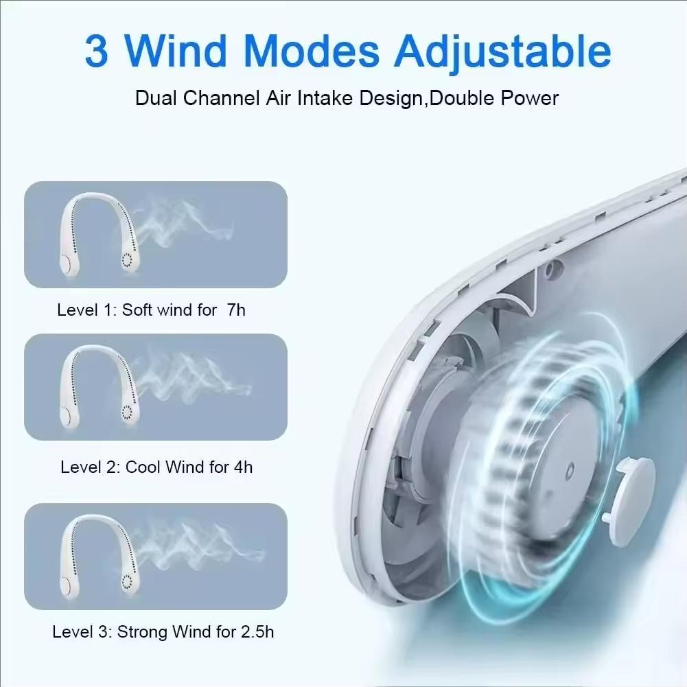 Cooling Neck Fan 3-Speed USB Rechargeable Bladeless Hands-Free Portable Lightweight Indoor Outdoor Birthday Summer Trave New