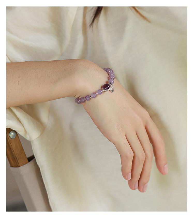 Lavender Amethyst & Purple Jade Snowflake Bracelet, S925 Silver, Natural Crystal Beaded, Simple Ladylike Style.