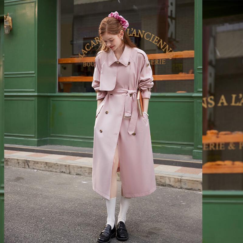 Bailuyu Damen Britischer Stil Doppelreihiger Langer Trenchcoat mit Abnehmbarem Gürtel (Frühjahrskollektion 2026)