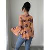 DAFIFY Women's Fashion Casual Spring Autumn Flower Pattern Print Long Sleeve V-Neck Blouses & Shirts