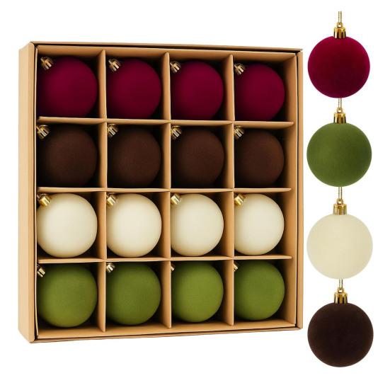 

16 шт. Бархатные рождественские украшения 6/8 см Набор флокированных шаров Элегантные украшения для рождественской елки для праздничной атмосферы 6 cm