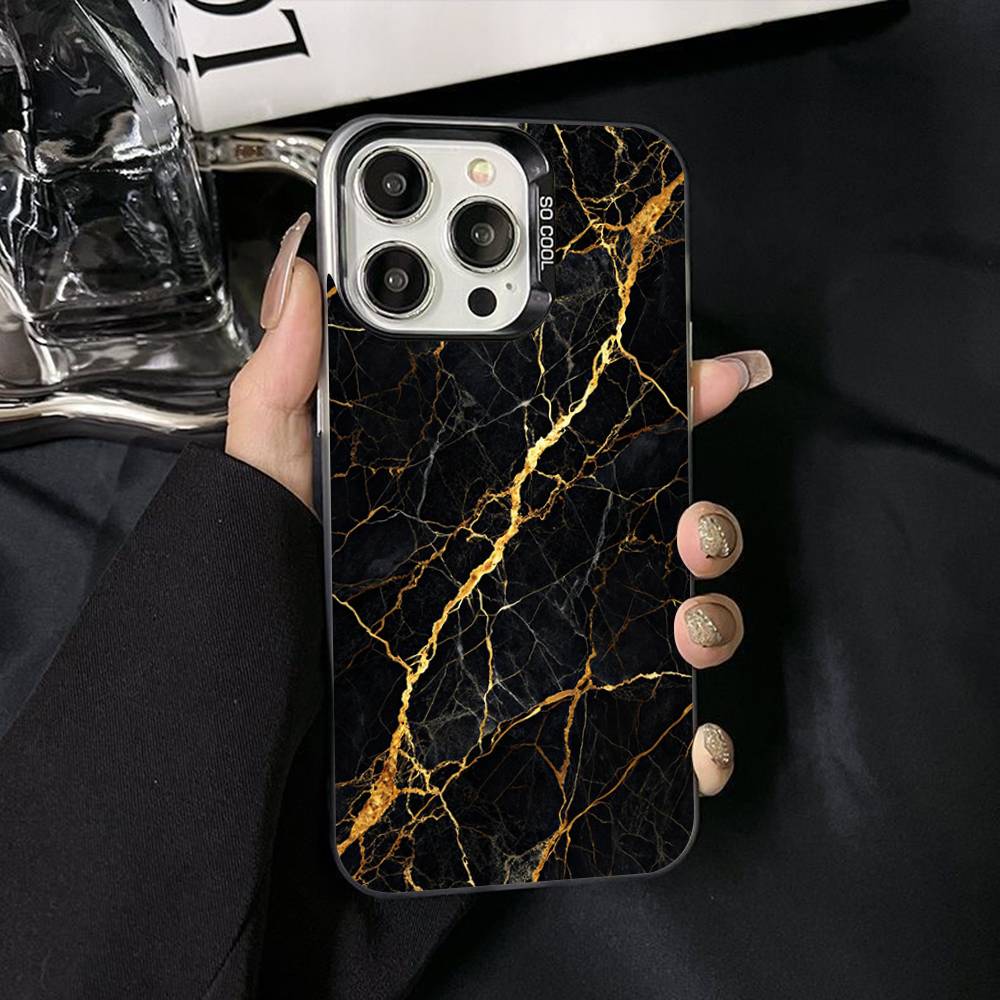 Watercolor Marble Silver Plated Inside Phone Case For iPhone 17 16 15 14 11 12 13 Pro Max Plus X XR XS Max Colored