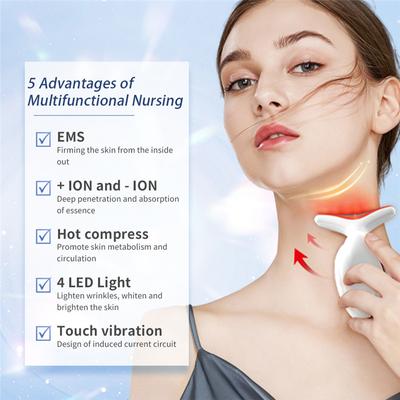 EMS Ansigt Hals Skønhedsinstrument Flerdimensionel Opvarmning Vibration Massage Passer Ansigtshals Massager Opstrammende Løftende Massager
