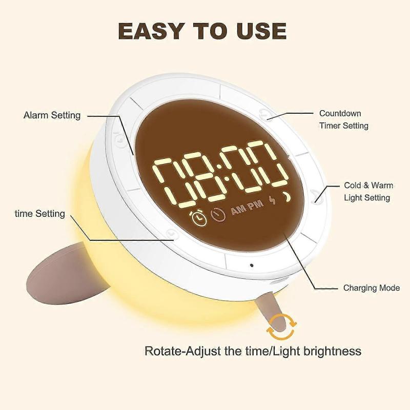 Kids Digital Alarm Clock, Cute Bedside Lamp Alarm Clock With Night Light Timer Countdown Function Usb Charging Snooze Alarm Clock For Girls Boys Birth