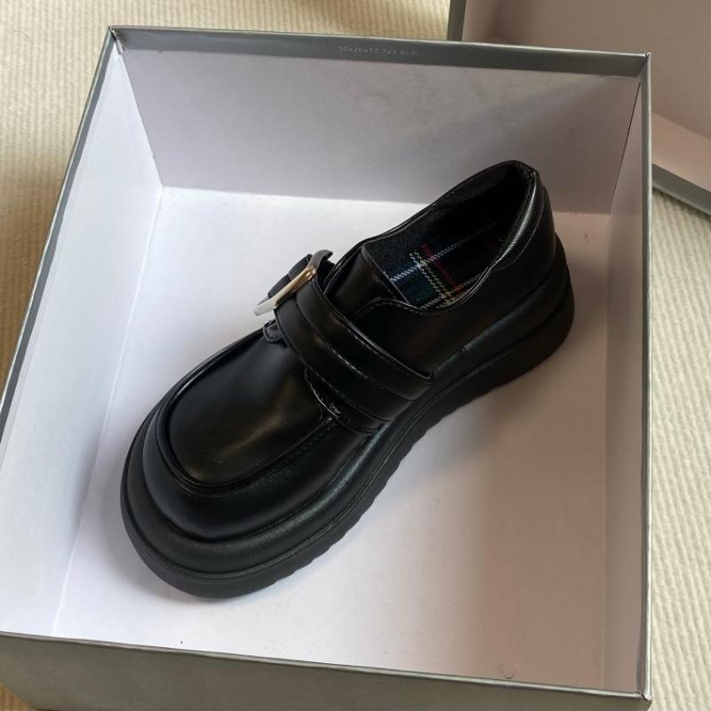 

Shenlin Black Big Head Толстая подошва показывает длинные ноги Маленькие кожаные туфли Женские британские студенческие стильные милые классные мокасины 39 чёрный