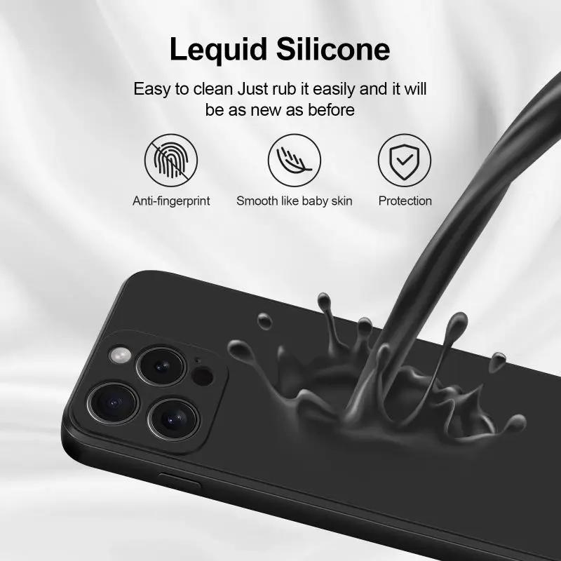 Matte Square Soft Liquid Silicone Phone Case For iPhone 15 14 13 12 11 Pro Max X XR XS Max 7 8 15 Plus Lens Camera Protection Cover