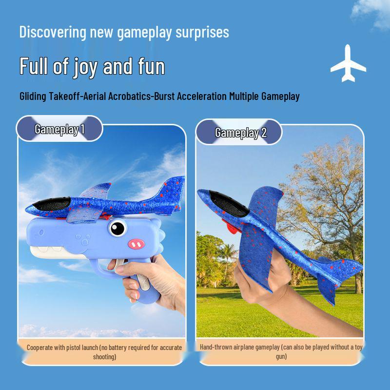 Cross-border Children's Foam Airplane Launcher Toy Gun: One-Key Launch, Hand-Thrown Flying Kite Ejector.