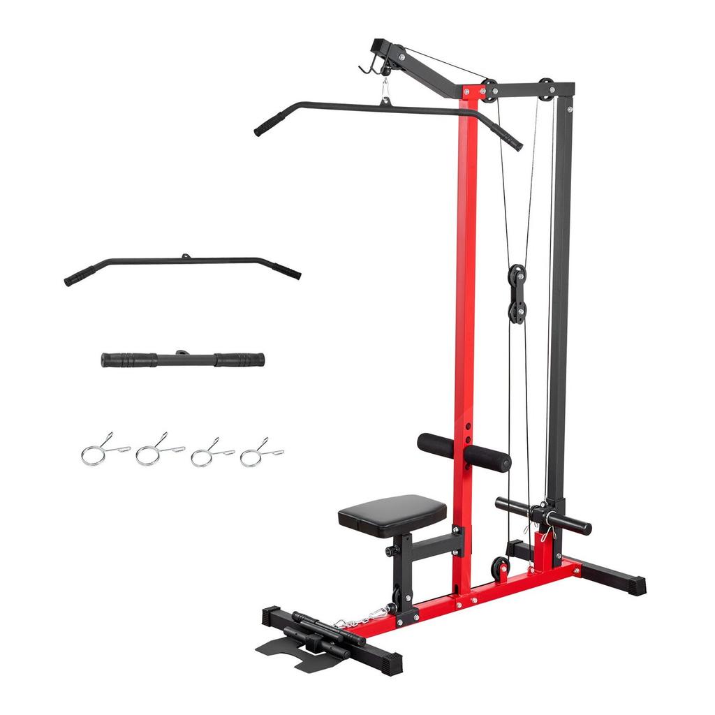 LAT Pull Down Machine, 2-in-1 Row Cable Machine, Cable Machines Home Gym with 3-Level Adjustable Seat, 4-Level Adjustable Foam Roller, Load 227kg Lat