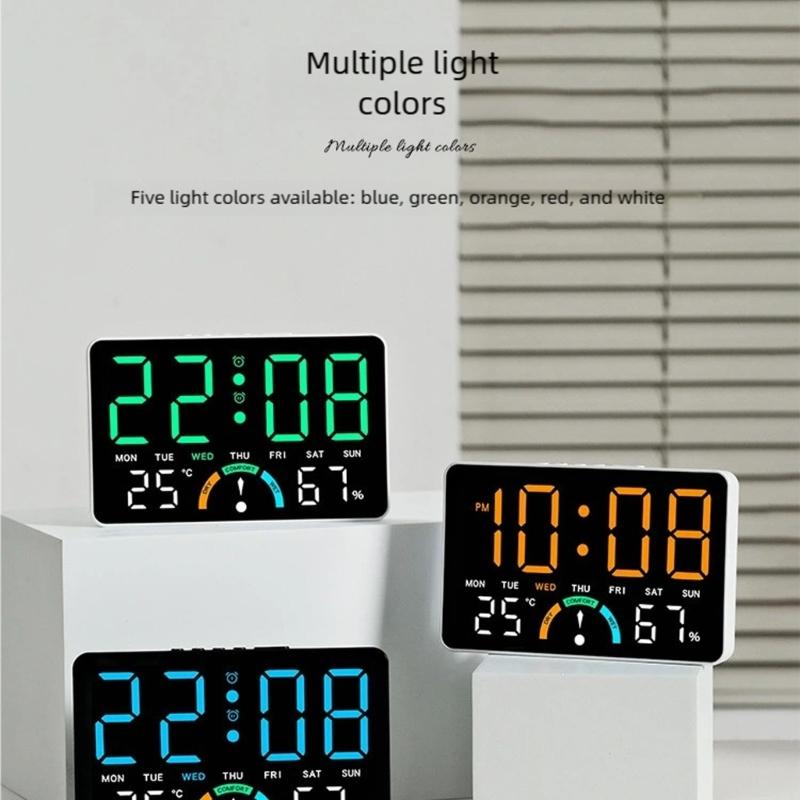 Modern Minimalists Design Electronic Clock Large Screen Display Indoor Thermometers Hygrometer Wall Mountable Tabletop