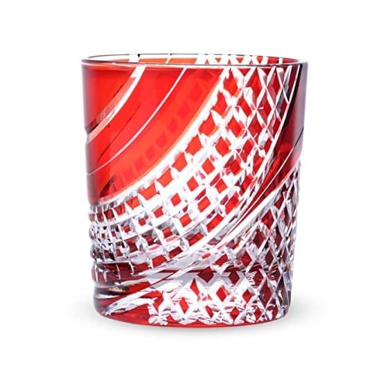 Takumibifu Dinner Luxe Kiriko Glass Cup 80xH90mm 280cc Ryusui Koshi (Flowing Water Lattice) Red Kog