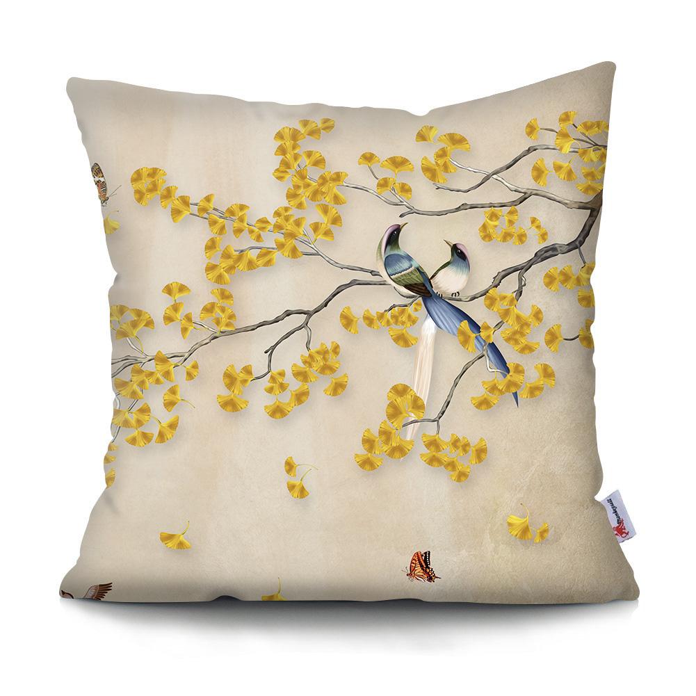 Square Chinese Landscape Painting Cushion Cover Vintage Plum Blossom Pillowcase