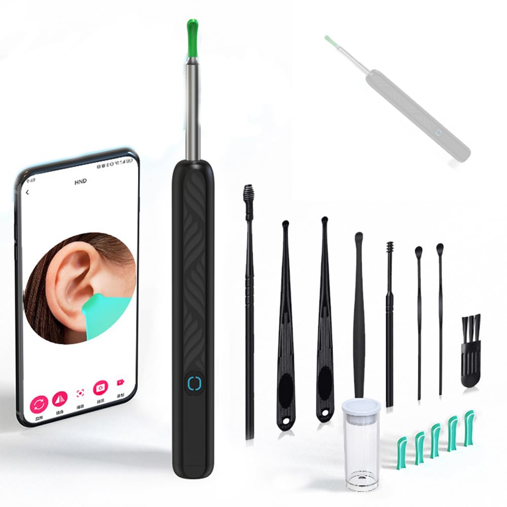 

Камера для чистки ушей особенности на 2025 год 15-мегапиксельный объектив для изображений с пыленепроницаемой и водонепроницаемой IP67 ложкой для чистки ушей с 6 светодиодами беспроводная простая в использовании WIFI-совместимая чёрный