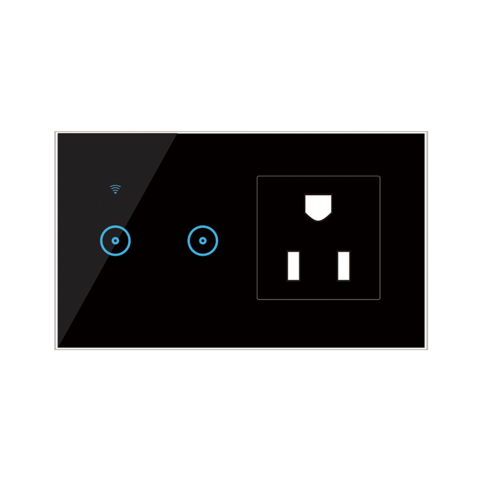 95-250V Wi-Fi Smart Wandschakelaar met 3-voudige Aanraaklichtschakelaar Smart Life APP Afstandsbediening, Spraakbesturing, Compatibel met Aanraakbediening 2 Gang & US Standard zwart